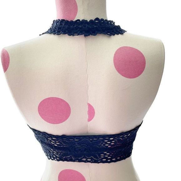 American Eagle Outfitters Aerie Boho Lace Halter Bralette Size Small - Navy - Picture 4 of 5